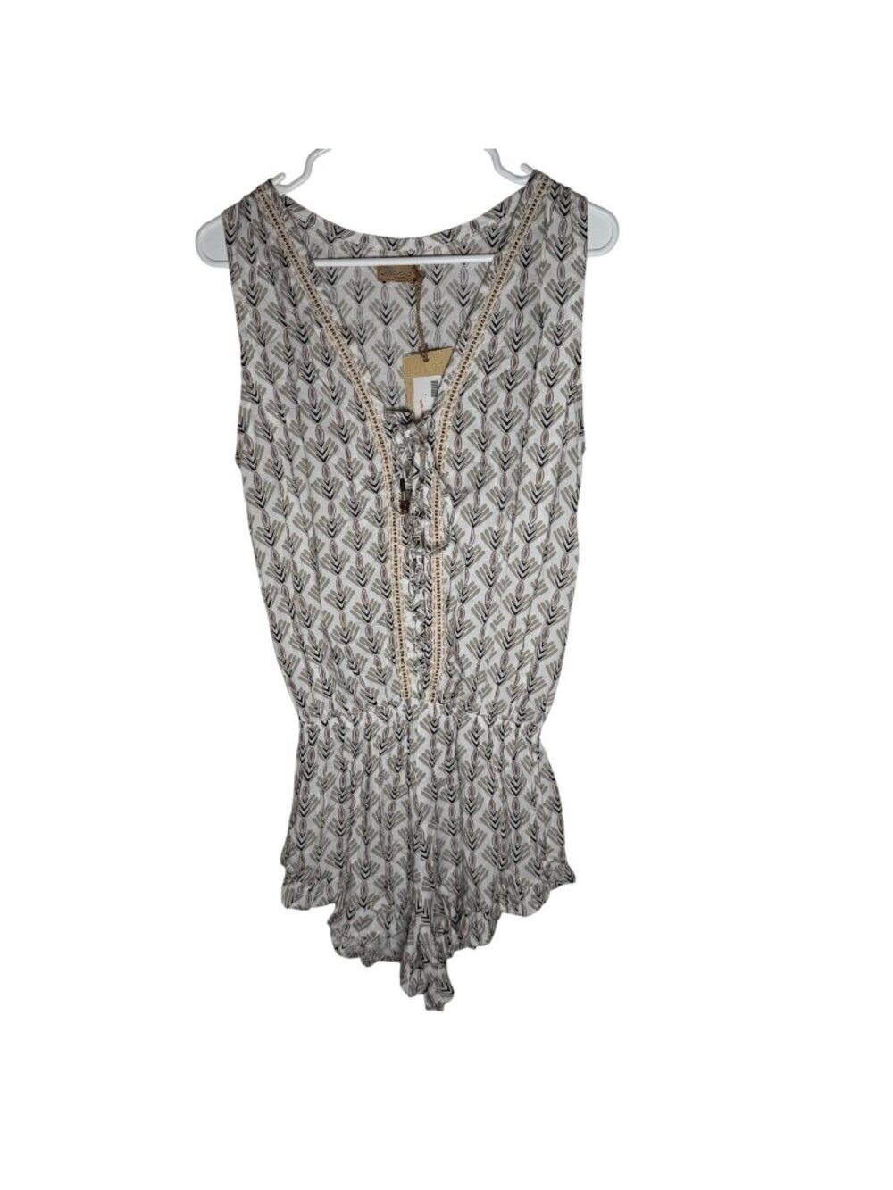 Skemo Peacock Playsuit NWT Boho-Inspired Romper With Beaded Trim Size Small